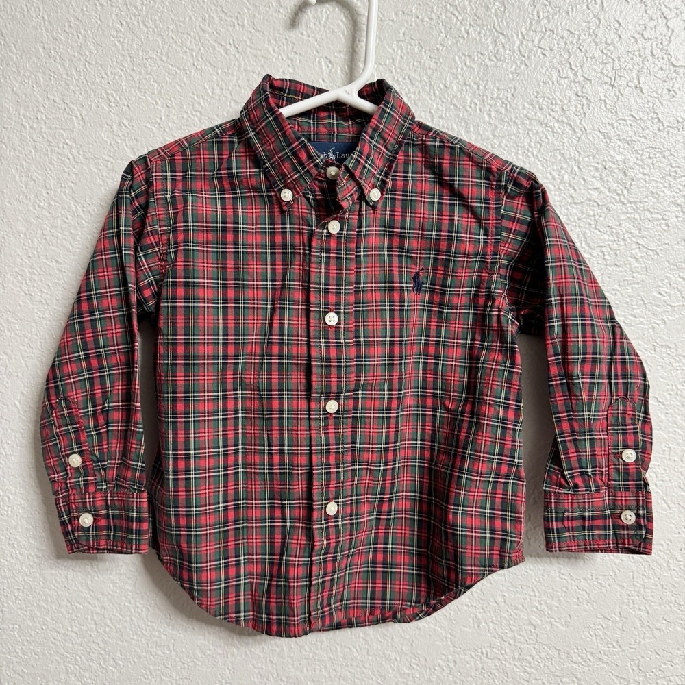 Ralph Lauren Shirt 18 Month Toddler Boys Red Plaid‎ Tartan Christmas Holiday